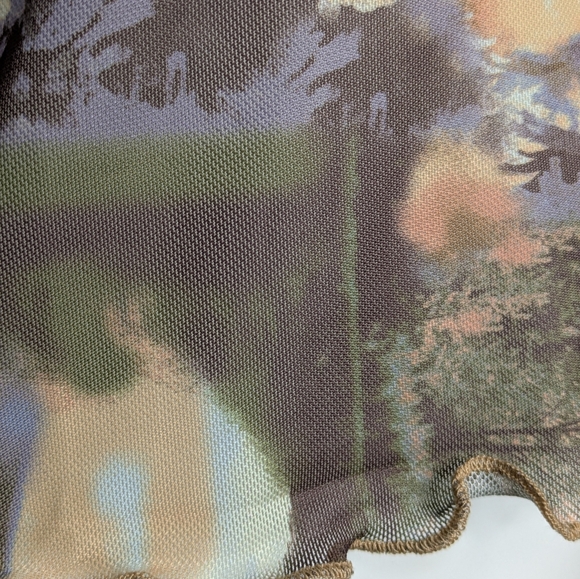 Green Orange Mesh Abstract Nature Long Sleeve Crop Top M - Picture 4 of 7